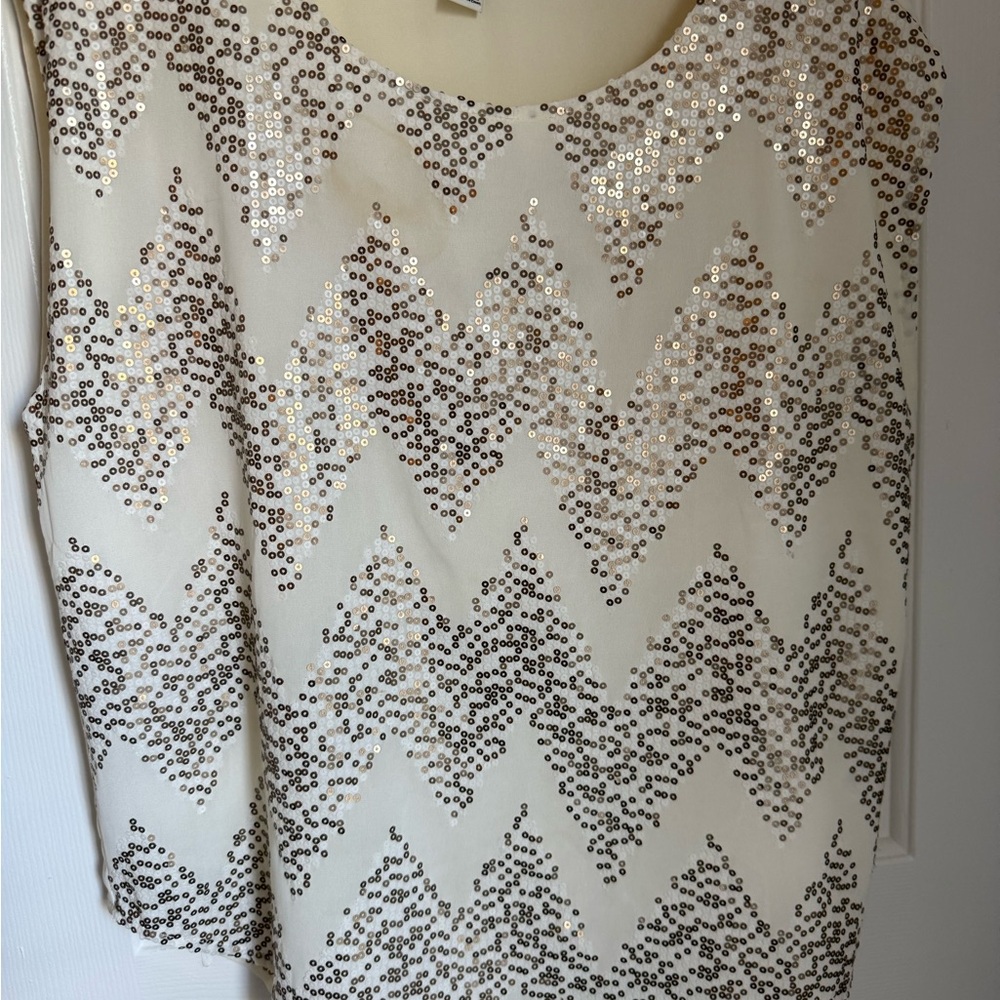 Forever 21 White Sequin Chevron Blouse M